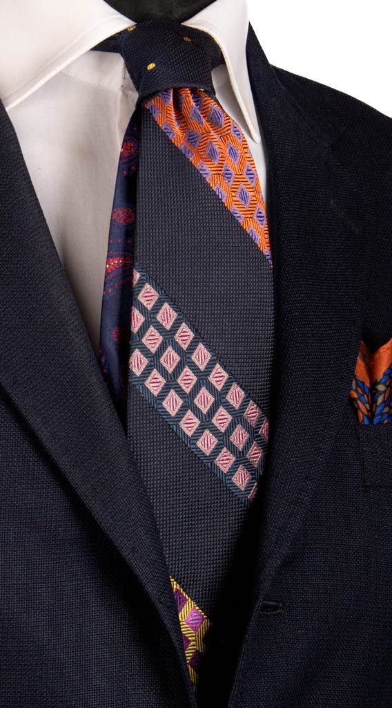 Cravatta Mosaico Patchwork Regimental di Seta Fantasia Multicolor Made in Italy Graffeo Cravatte