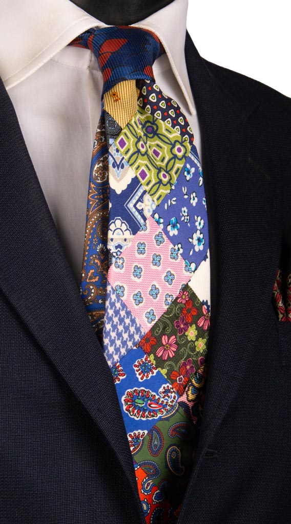 Cravatta Mosaico Patchwork Stampa di Seta Fantasia Multicolor PM699 Graffeo Cravatte Made in Italy