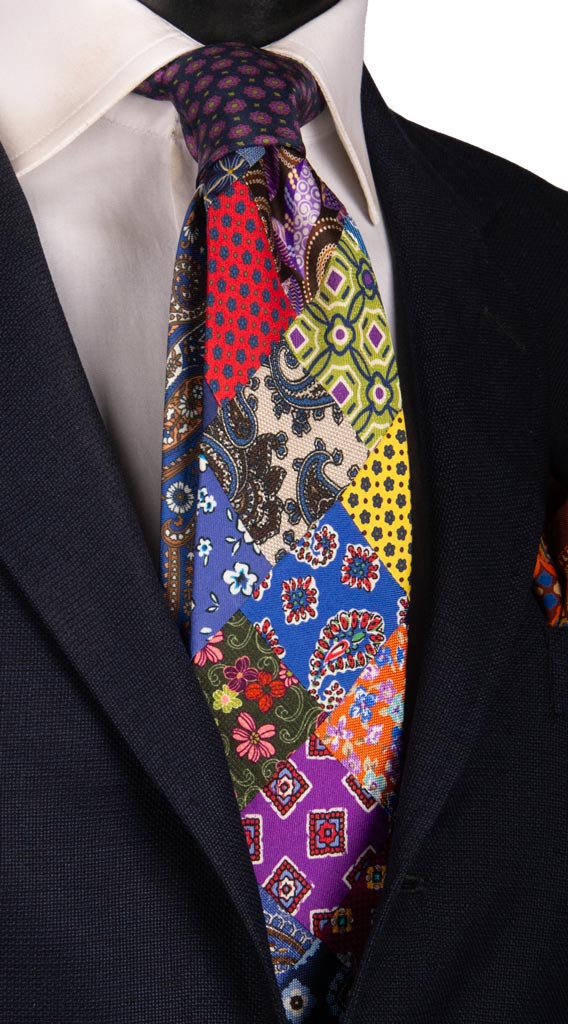 Cravatta Mosaico Patchwork Stampa di Seta Fantasia Multicolor PM712 Graffeo Cravatte Made in Italy