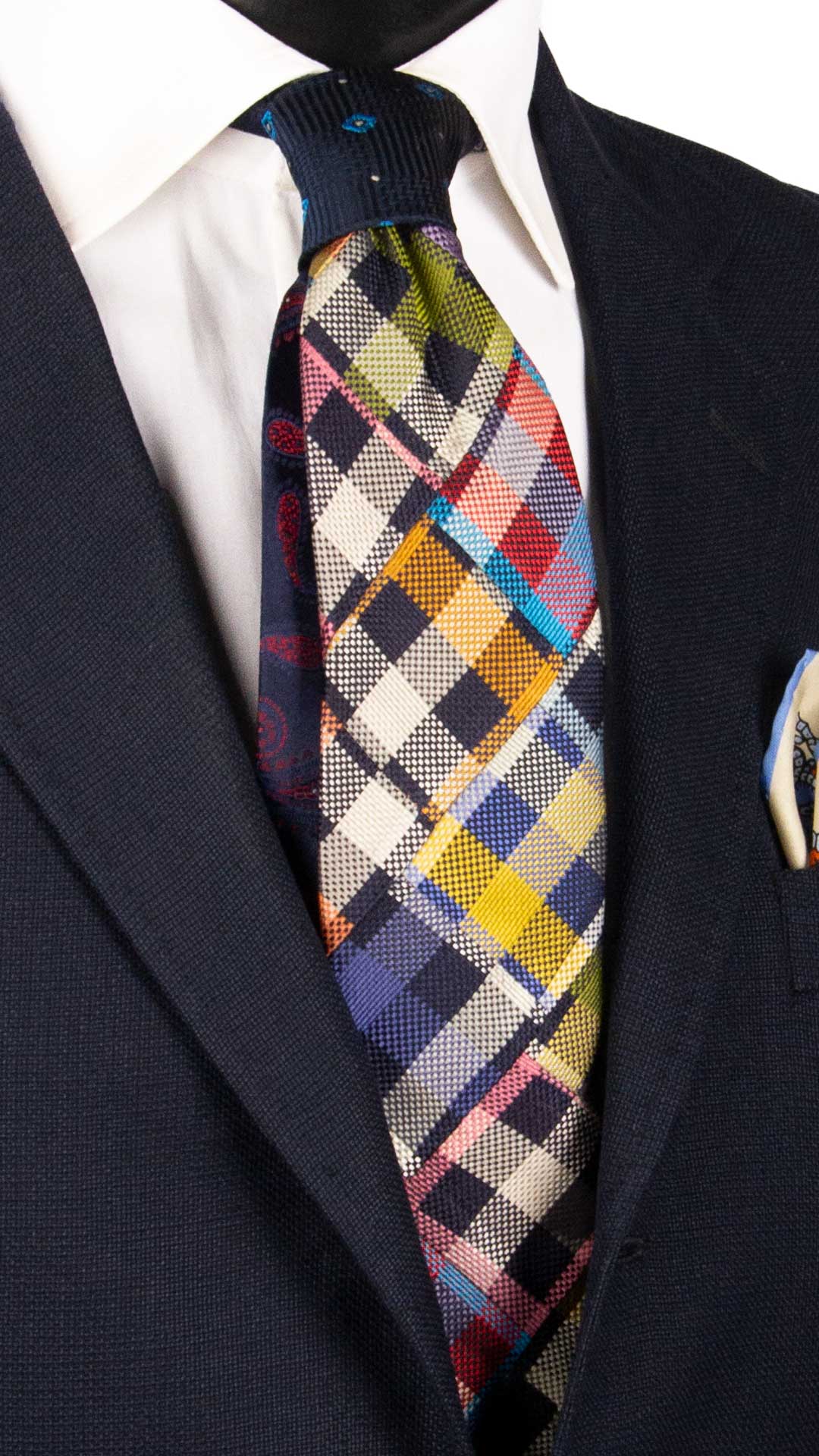 Cravatta-Mosaico-Patchwork-a-Quadri-di-Seta-Fantasia-Multicolor- PM944