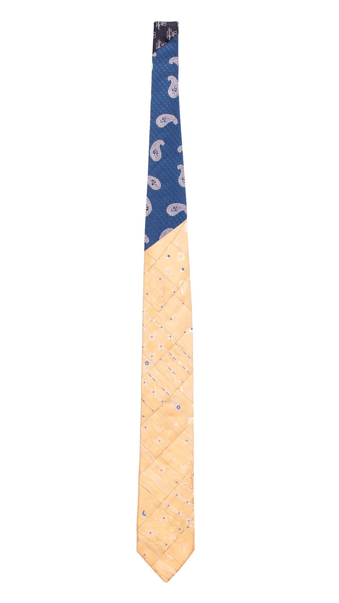 Cravatta Mosaico Patchwork di Seta Color Sabbia Fantasia Bluette PM1023 Intera