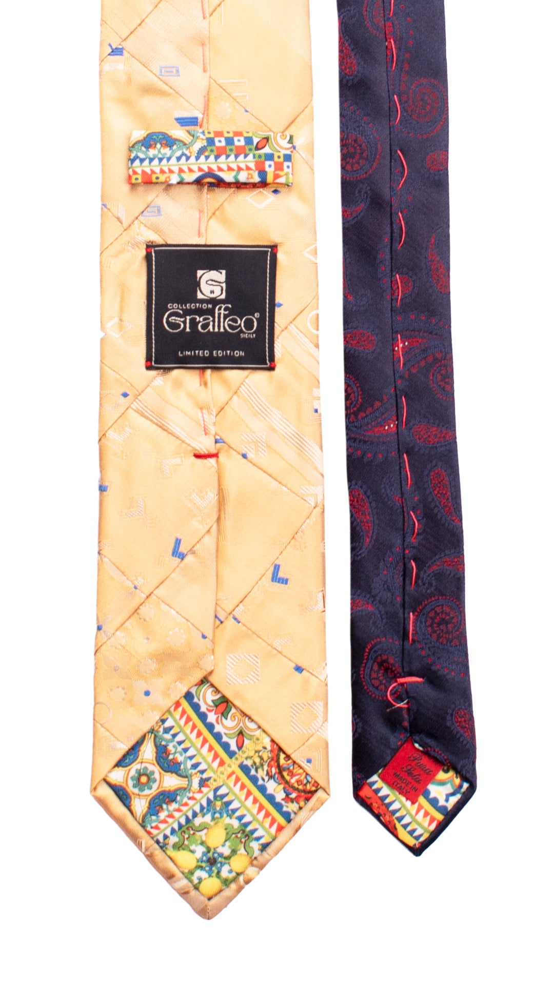 Cravatta Mosaico Patchwork di Seta Color Sabbia Fantasia Bluette PM1023 Pala