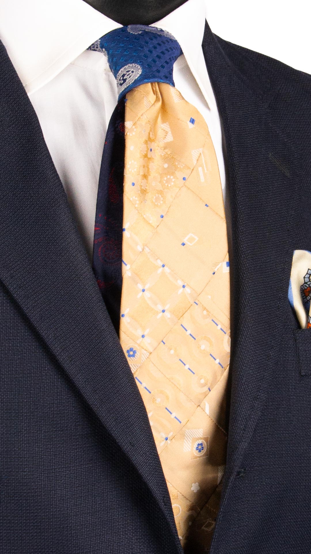 Cravatta Mosaico Patchwork di Seta Color Sabbia Fantasia Bluette PM1023