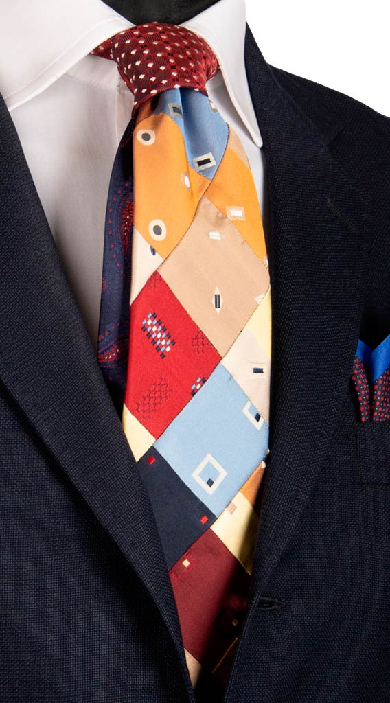 Cravatta Mosaico Patchwork di Seta Fantasia Multicolor Made in Italy graffeo Cravatte