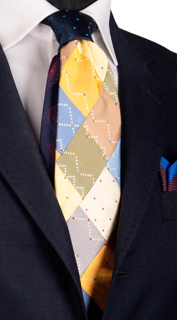 Cravatta Mosaico Patchwork di Seta Fantasia Multicolor Made in Italy Graffeo Cravatte