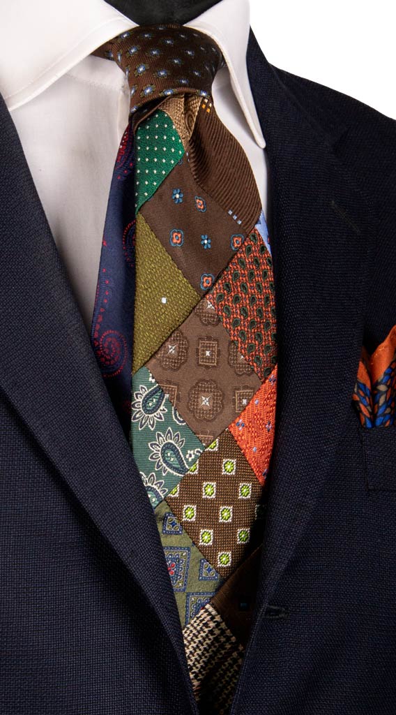 Cravatta Mosaico Patchwork di Seta Fantasia Multicolor Made in Italy Graffeo Cravatte