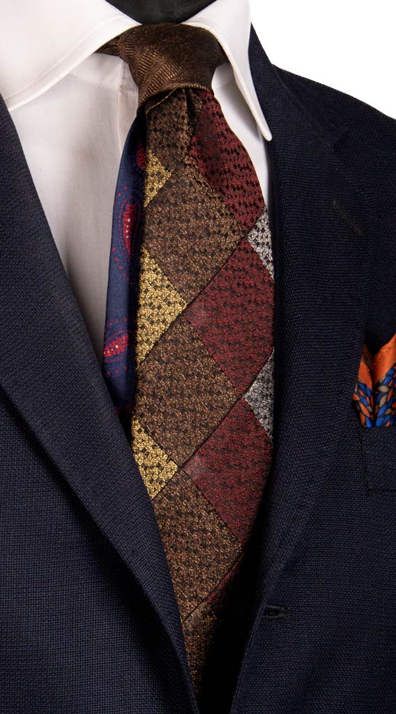 Cravatta Mosaico Patchwork di Seta Fantasia Multicolor Made in Italy Graffeo Cravatte