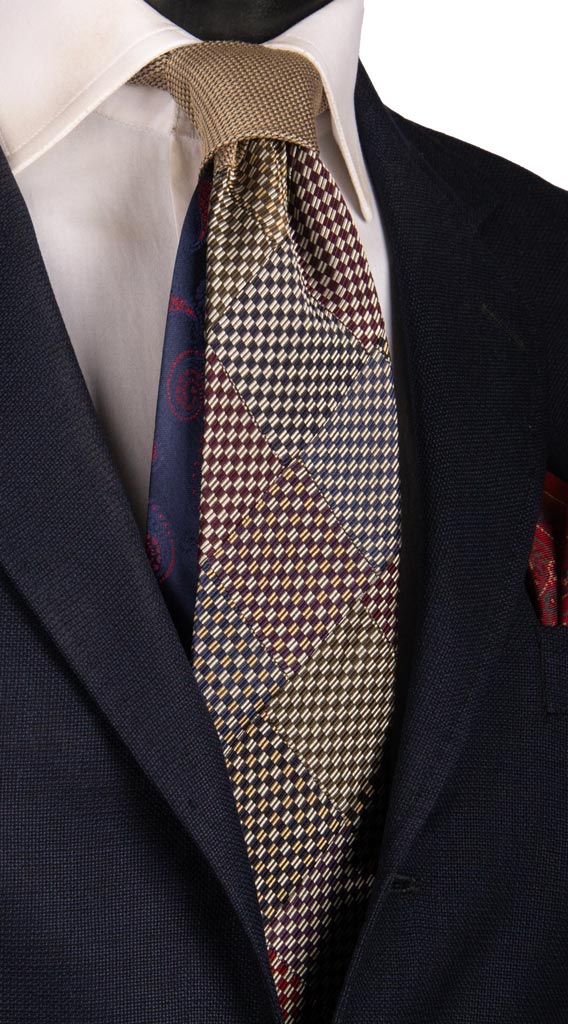 Cravatta Mosaico Patchwork di Seta Fantasia Multicolor PM750 Graffeo Cravatte Made in Italy