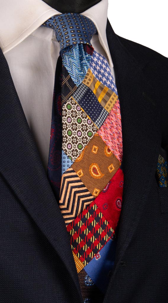 Cravatta Mosaico Patchwork di Seta Fantasia Multicolor PM809 Graffeo Cravatte Made in Italy