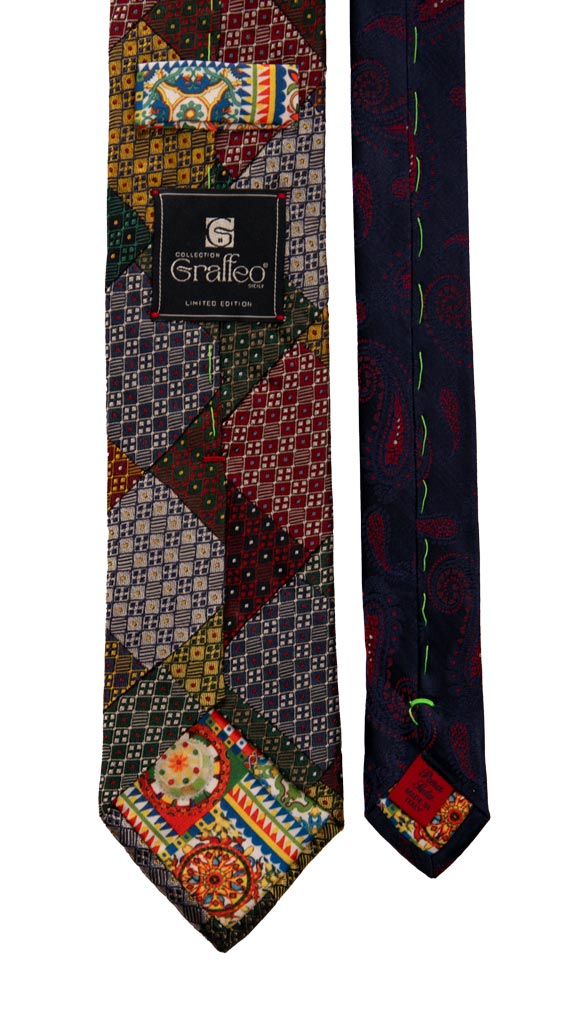 Cravatta Mosaico Patchwork di Seta Fantasia Multicolor Made in italy Graffeo Cravatte Pala
