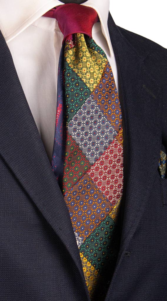 Cravatta Mosaico Patchwork di Seta Fantasia Multicolor Made in italy Graffeo Cravatte