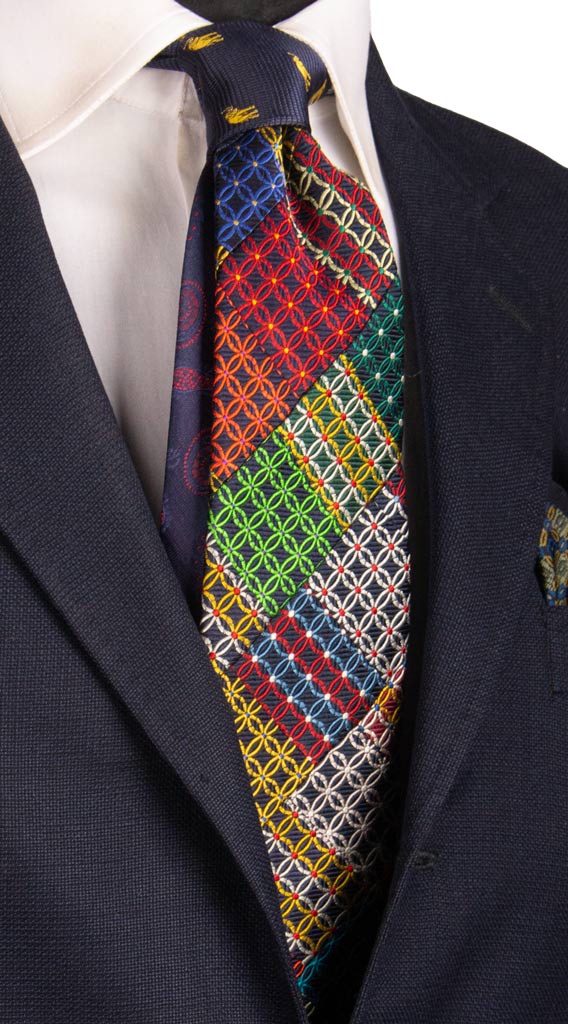 Cravatta Mosaico Patchwork di Seta Fantasia Multicolor Made in italy Graffeo Cravatte
