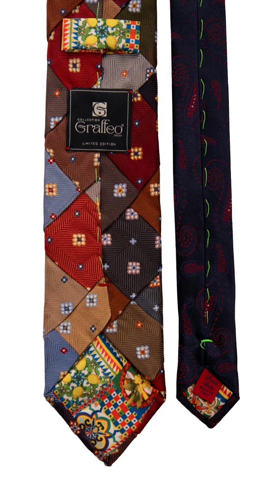Cravatta Mosaico Patchwork di Seta Fantasia Multicolor Made in italy Graffeo Cravatte Pala