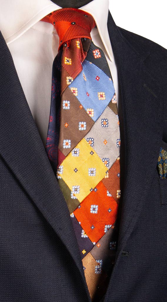 Cravatta Mosaico Patchwork di Seta Fantasia Multicolor Made in Italy Graffeo Cravatte