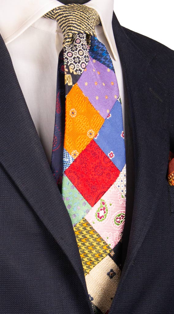 Cravatta Mosaico Patchwork di Seta Fantasia Multicolor Made in Italy Graffeo Cravatte