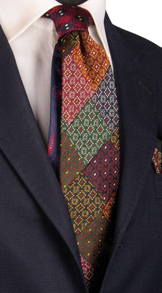 Cravatta Mosaico Patchwork di Seta Fantasia Multicolor Made in italy Graffeo Cravatte