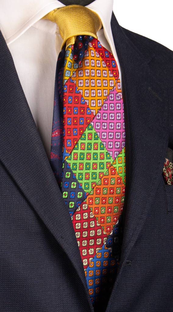 Cravatta Mosaico Patchwork di Seta Fantasia Multicolor Made in Italy Graffeo Cravatte
