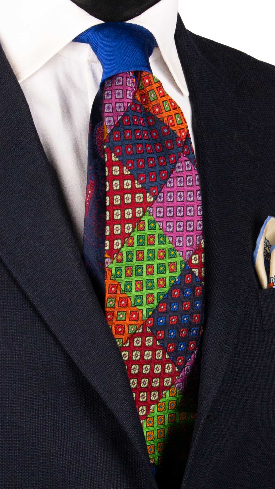 Cravatta-Mosaico-Patchwork-di-Seta-Fantasia-Multicolor- PM960