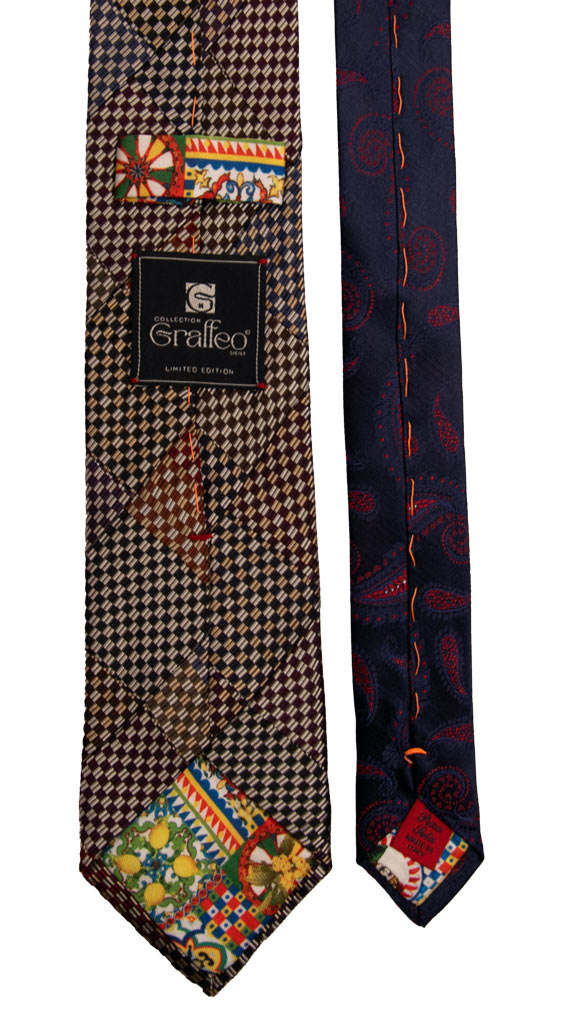 Cravatta Mosaico Patchwork di Seta Fantasia Multicolor PM750 Graffeo Cravatte Made in Italy Pala