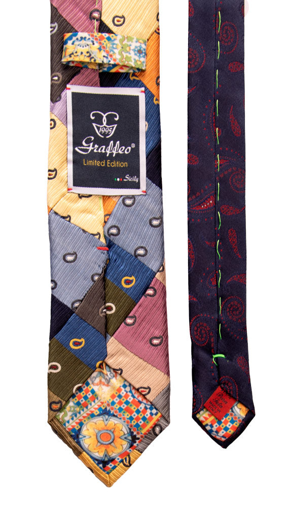 Cravatta Mosaico Patchwork di Seta Fantasia Paisley Multicolor Made in Italy Graffeo Cravatte Pala
