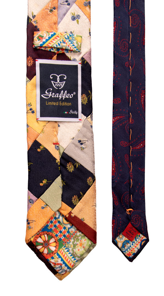 Cravatta Mosaico Patchwork di Seta Fantasia a Fiori Multicolor Made in italy Graffeo Cravatte Pala
