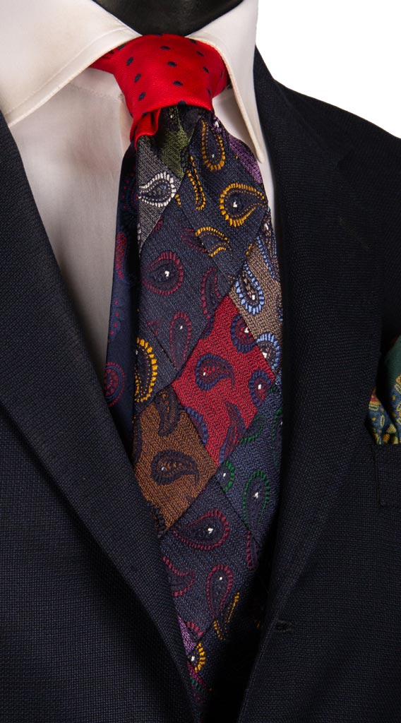 Cravatta Mosaico Patchwork di Seta Jaspè Paisley Multicolor PM769 Graffeo Cravatte Made in Italy