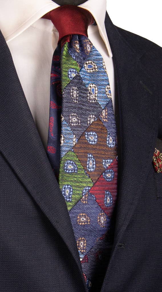 Cravatta Mosaico Patchwork di Seta Jaspè Paisley Multicolor Made in italy Graffeo Cravatte