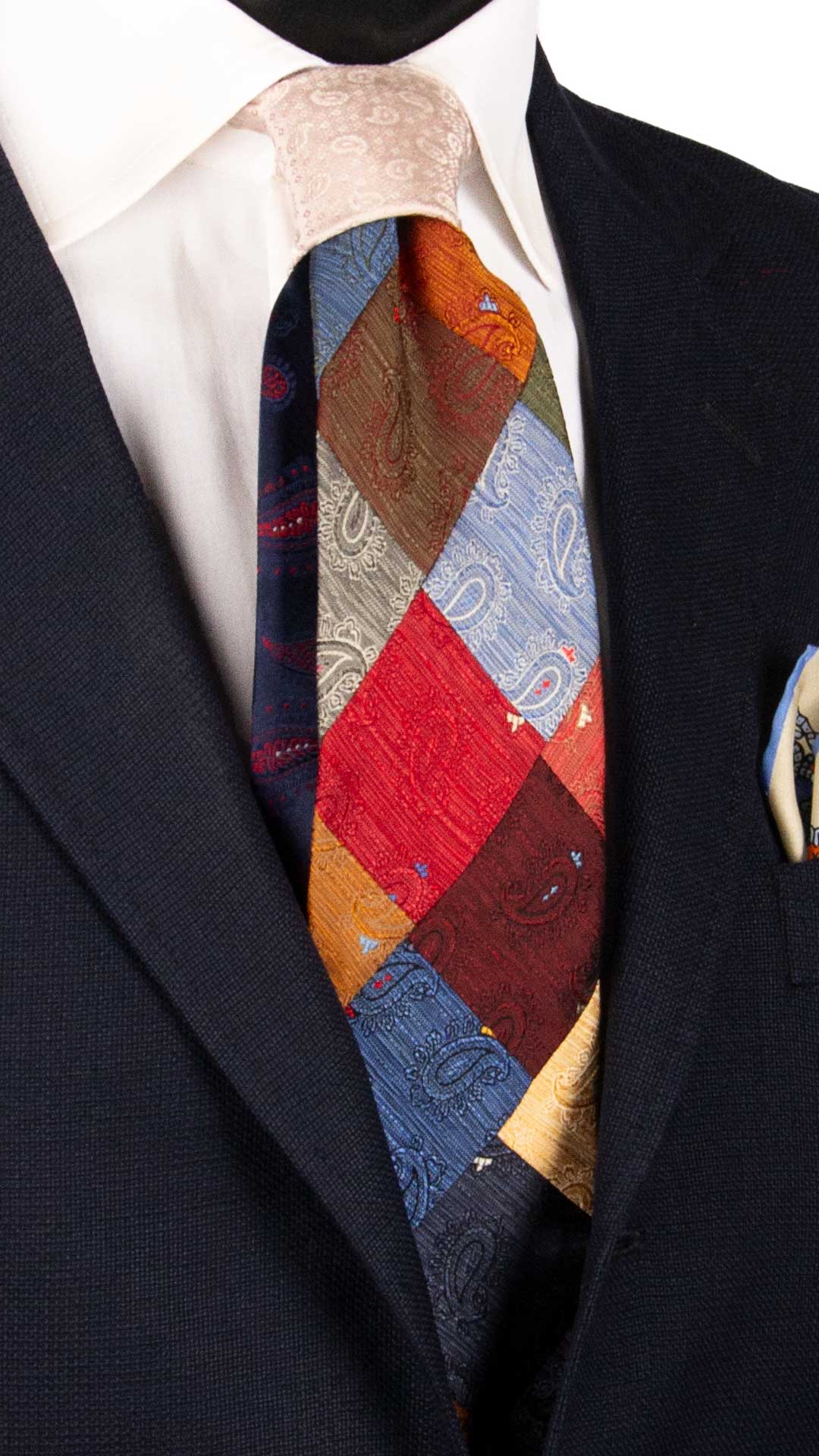 Cravatta-Mosaico-Patchwork-di-Seta-Jaspè-Paisley-Multicolor- PM969