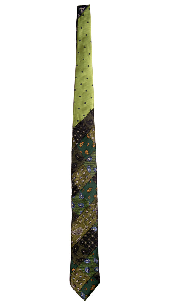 Cravatta Mosaico Patchwork di Seta Jaspè Verde Fantasia Multicolor Made in italy Graffeo Cravatte Intera