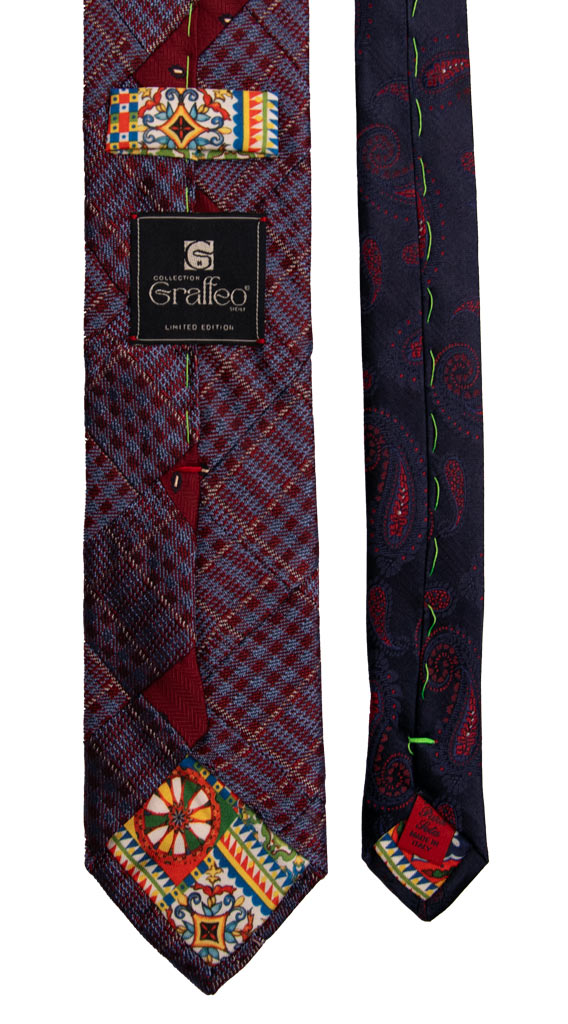 Man Mosaic Patchwork Jaspè Silk Tie Red Light Blue Checked PM775