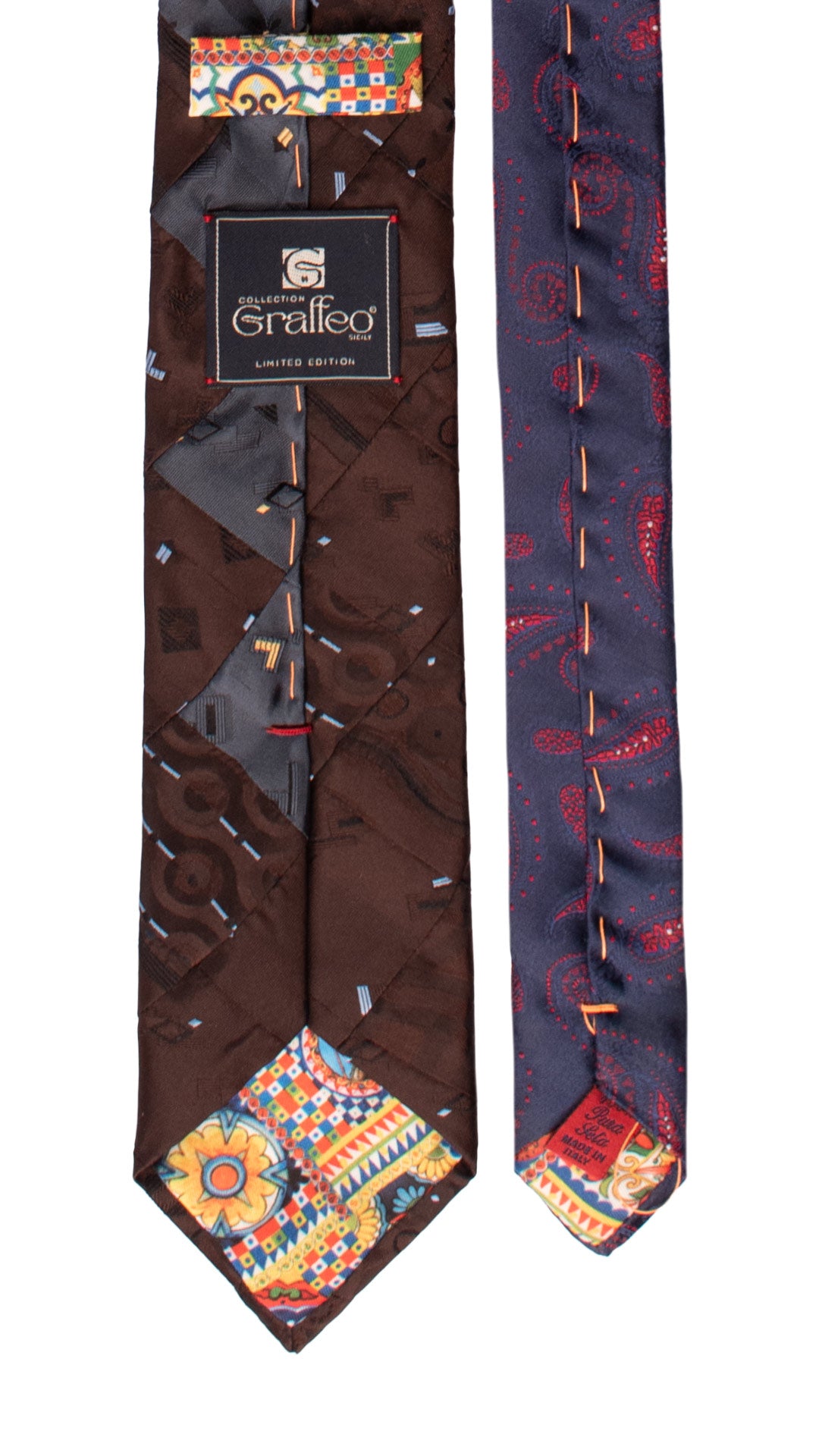 Cravatta-Mosaico-Patchwork-di-Seta-Marrone-Fantasia-Celeste- PM1059
Pala