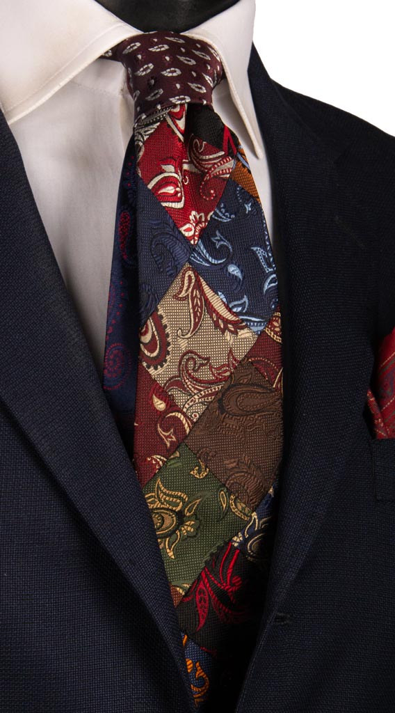 Cravatta Mosaico Patchwork di Seta Paisley Multicolor PM790 Graffeo Cravatte Made in Italy