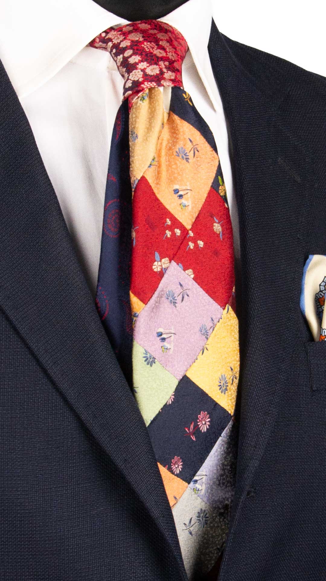 Cravatta-Mosaico-Patchwork-di-Seta-a-Fiori-Multicolor- PM1040