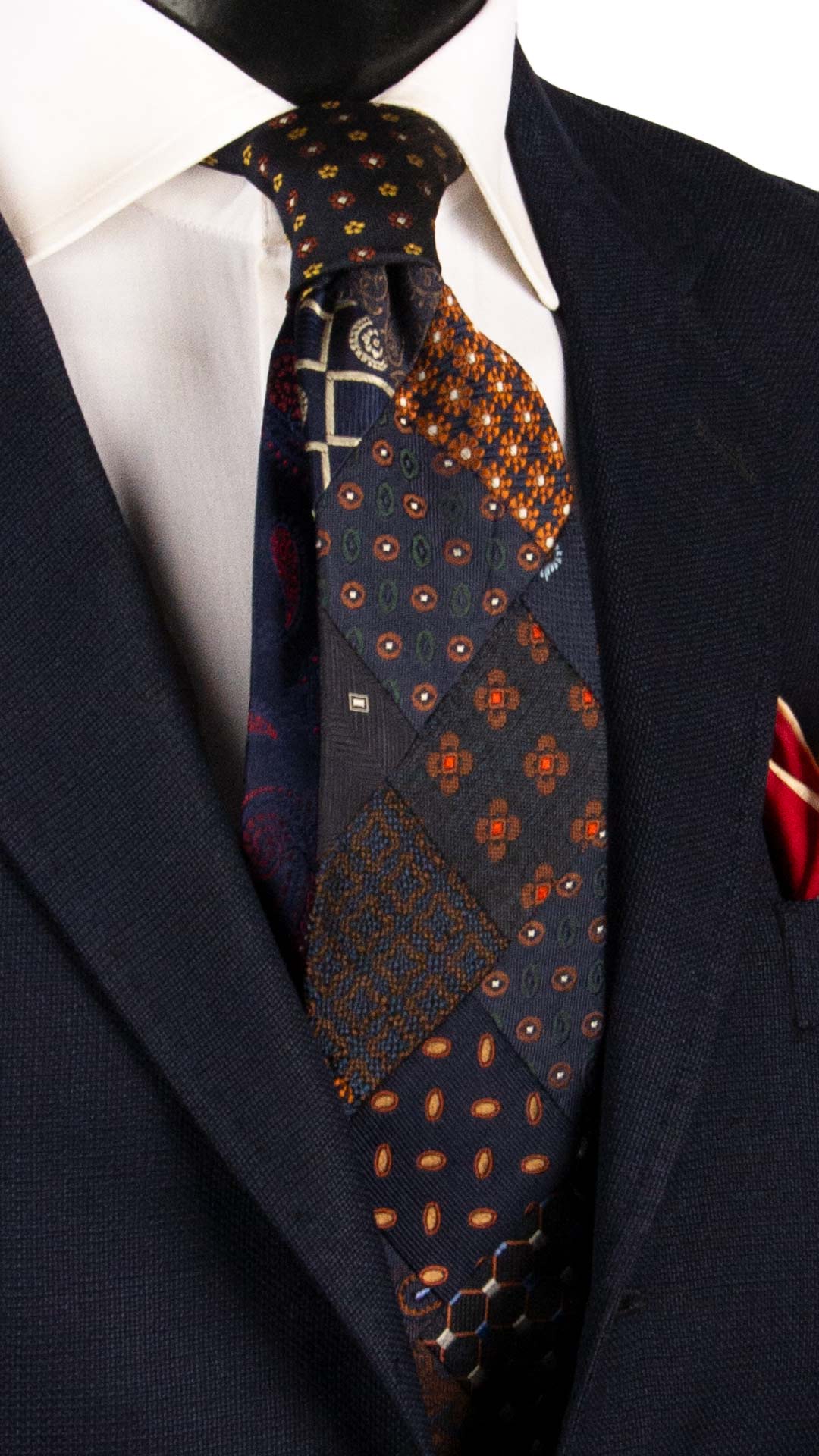 Cravatta Mosaico Vintage Patchwork di Seta Blu Fantasia Multicolor PM1153 Graffeo Cravatte Made in Italy