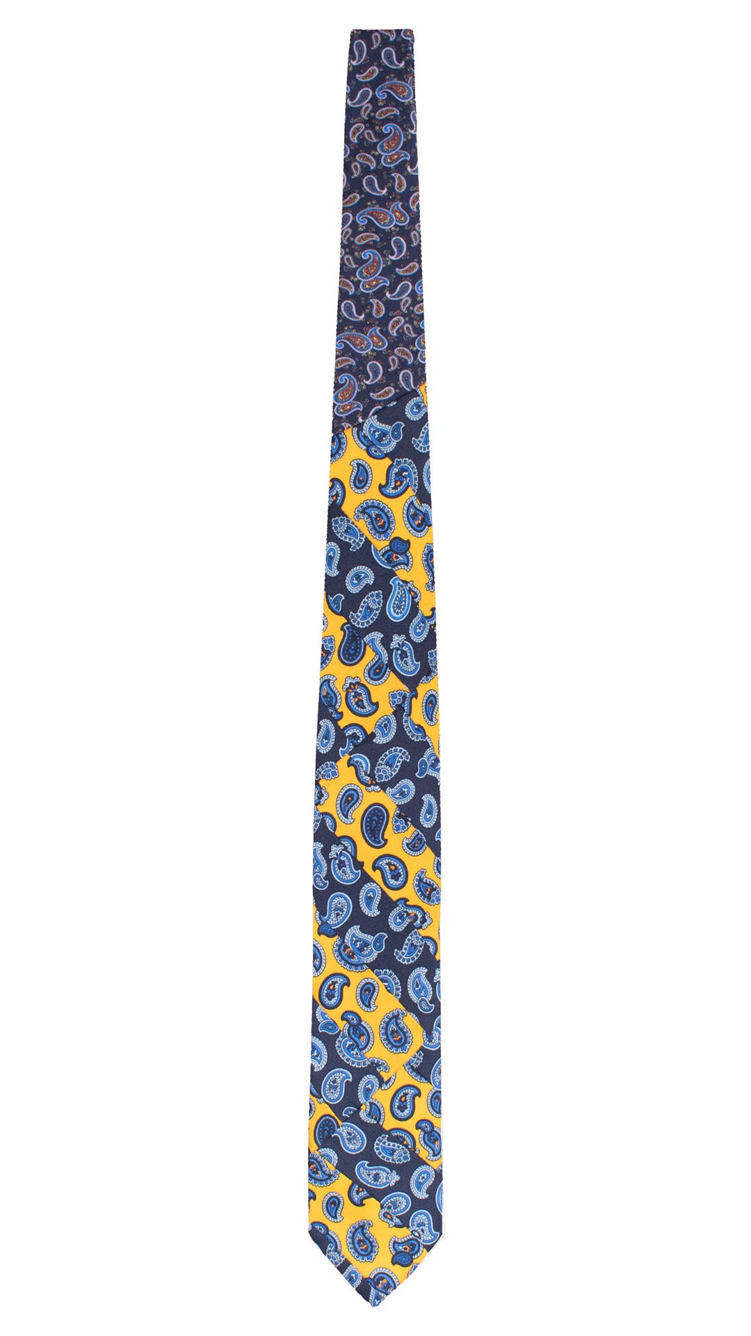 Cravatta Mosaico Vintage Patchwork di Seta Blu Gialla Paisley Multicolor PM1274 Made in Italy Graffeo Cravatte Intera