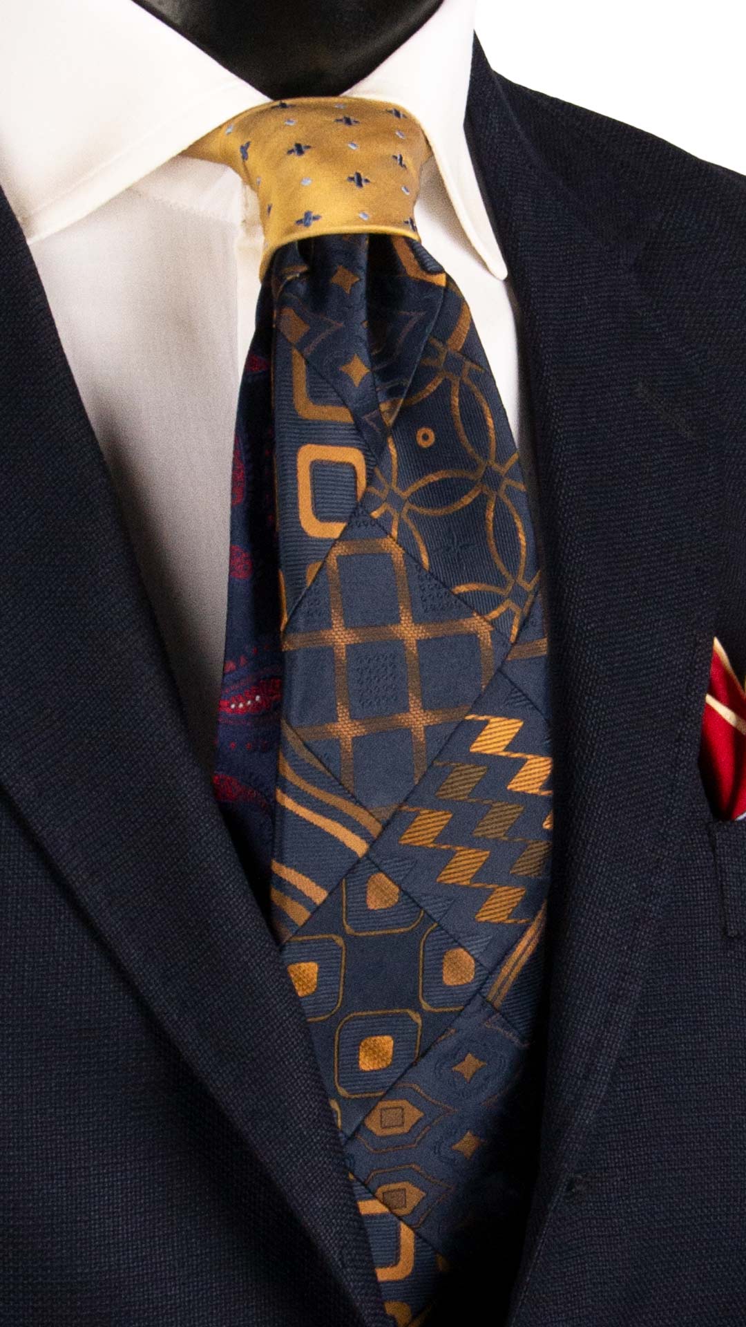 Cravatta Mosaico Vintage Patchwork di Seta Blu Navy Fantasia Marrone Color Sabbia PM1142 Graffeo Cravatte Made in Italy