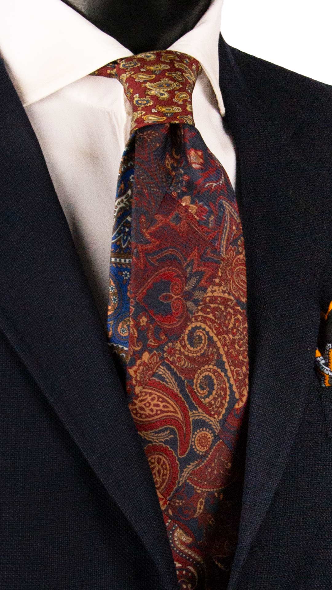 Cravatta Mosaico Vintage Patchwork di Seta Blu Paisley Bordeaux Beige PM1224 Made in Italy Graffeo Cravatte