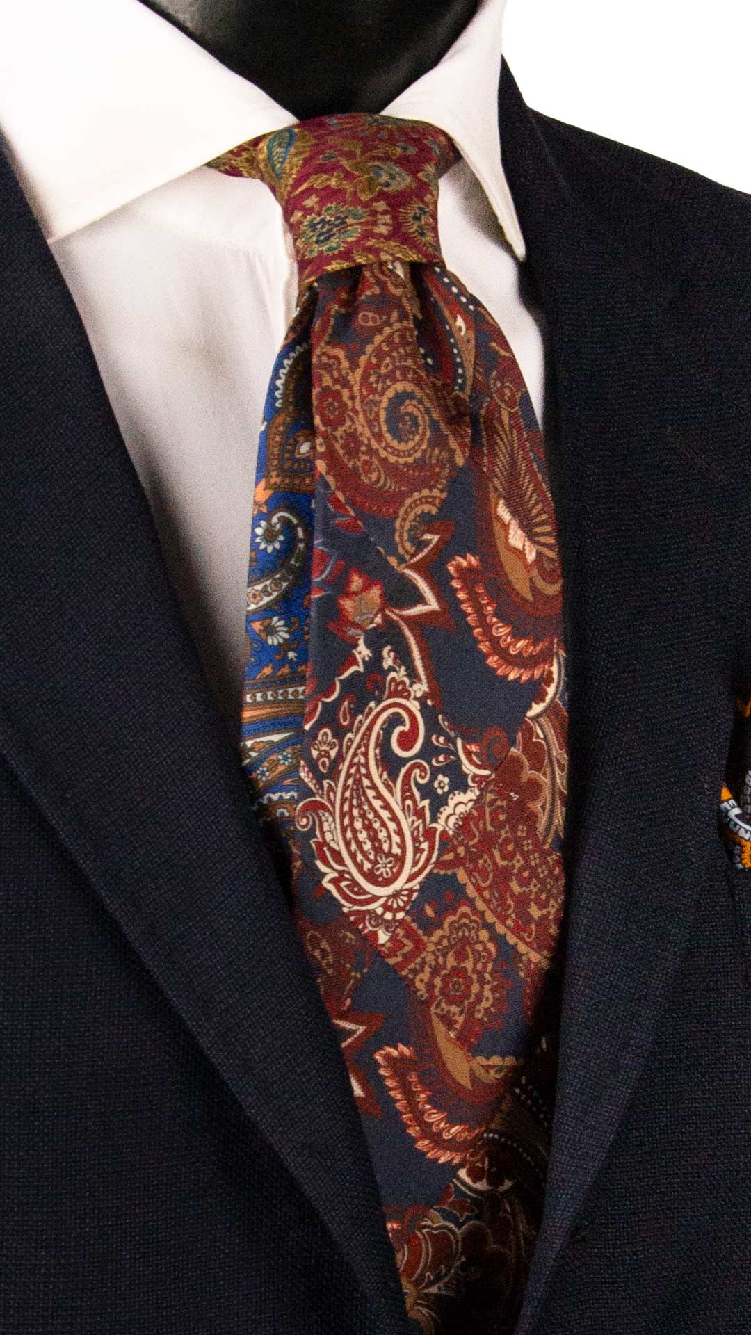 Cravatta Mosaico Vintage Patchwork di Seta Blu Paisley Bordeaux Beige PM1225 Made in Italy Graffeo Cravatte