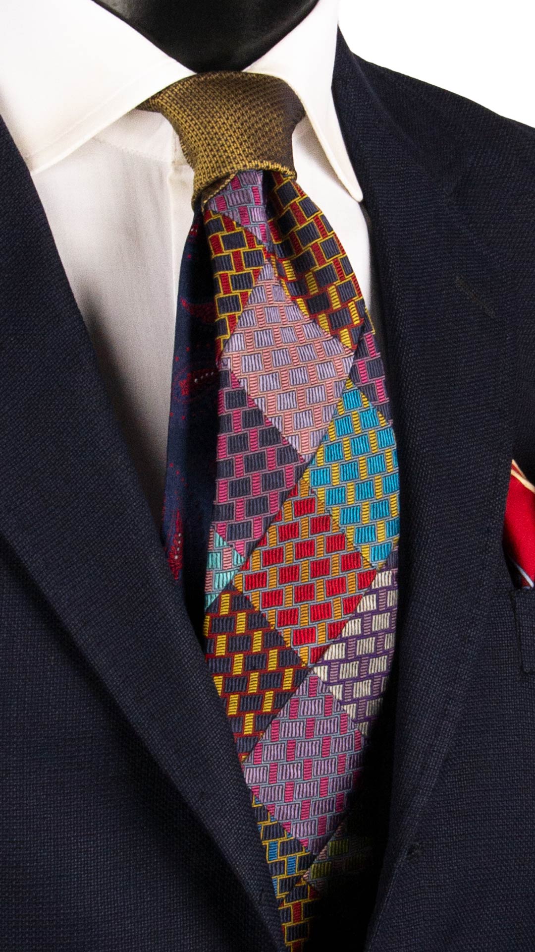 Cravatta Mosaico Vintage Patchwork di Seta Fantasia Multicolor PM1096 Graffeo Cravatte Made in Italy
