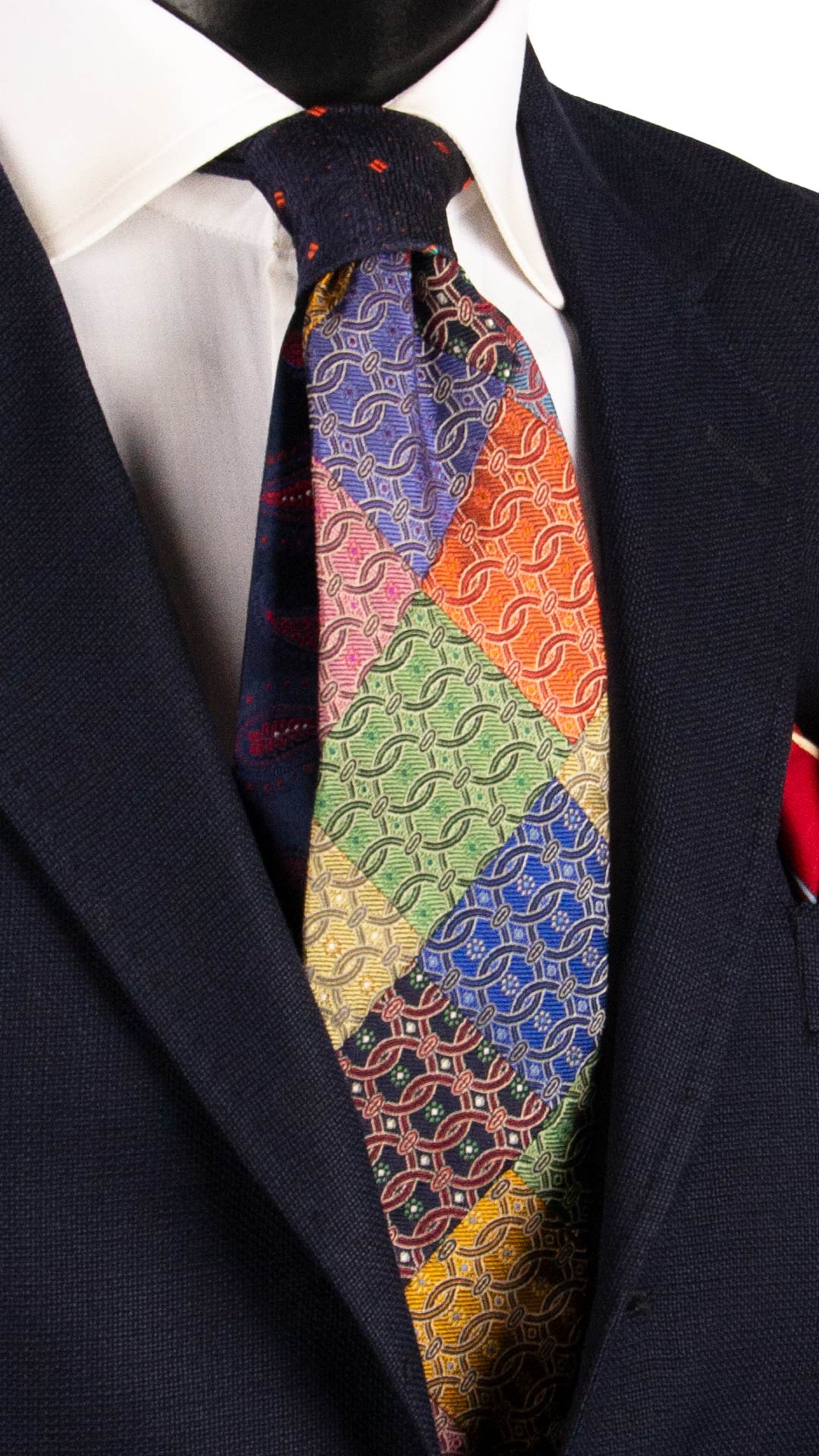 Cravatta Mosaico Vintage Patchwork di Seta Fantasia Multicolor PM1098 Graffeo Cravatte Made in Italy