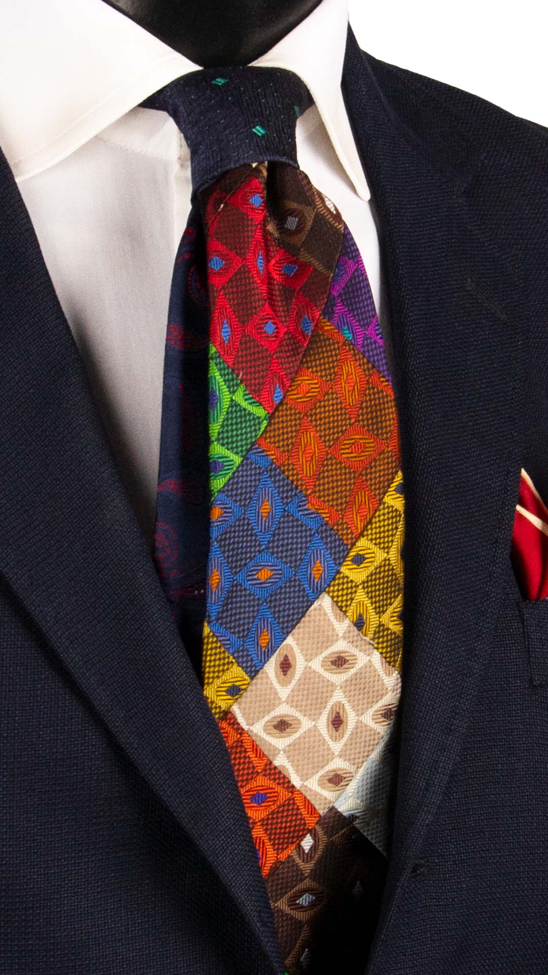 Cravatta Mosaico Vintage Patchwork di Seta Fantasia Multicolor PM1126 Graffeo Cravatte Made in Italy