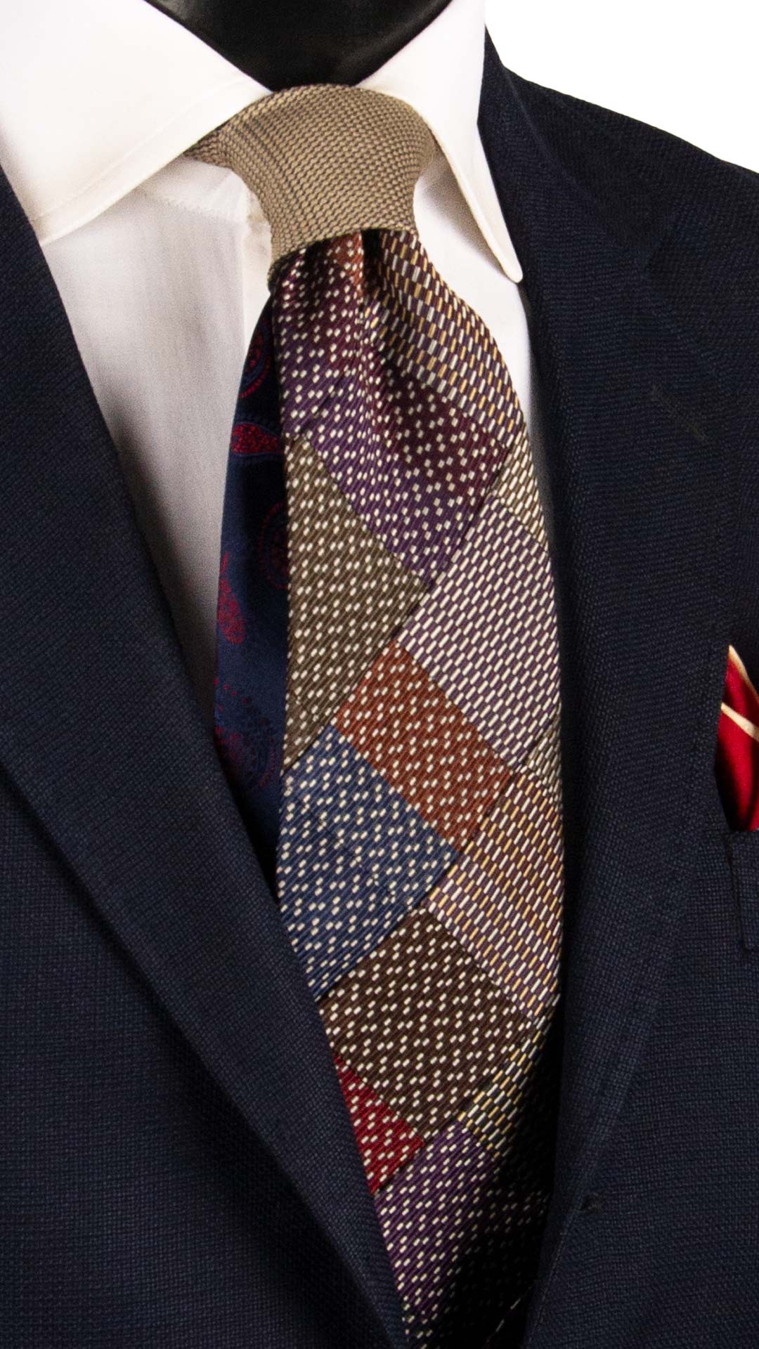 Cravatta Mosaico Vintage Patchwork di Seta Fantasia Multicolor PM1146 Graffeo Cravatte Made in Italy