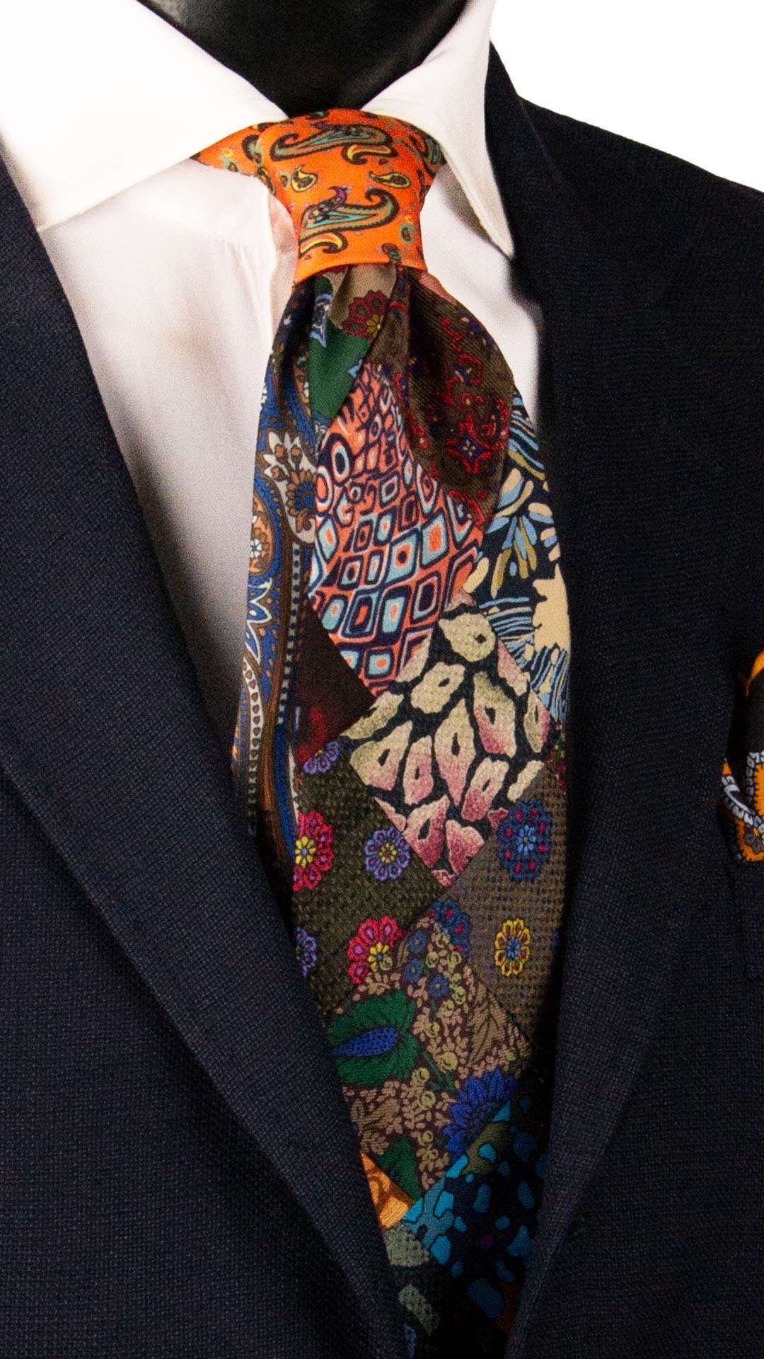 Cravatta Mosaico Vintage Patchwork di Seta Fantasia Multicolor PM1193 Made in Italy Graffeo Cravatte