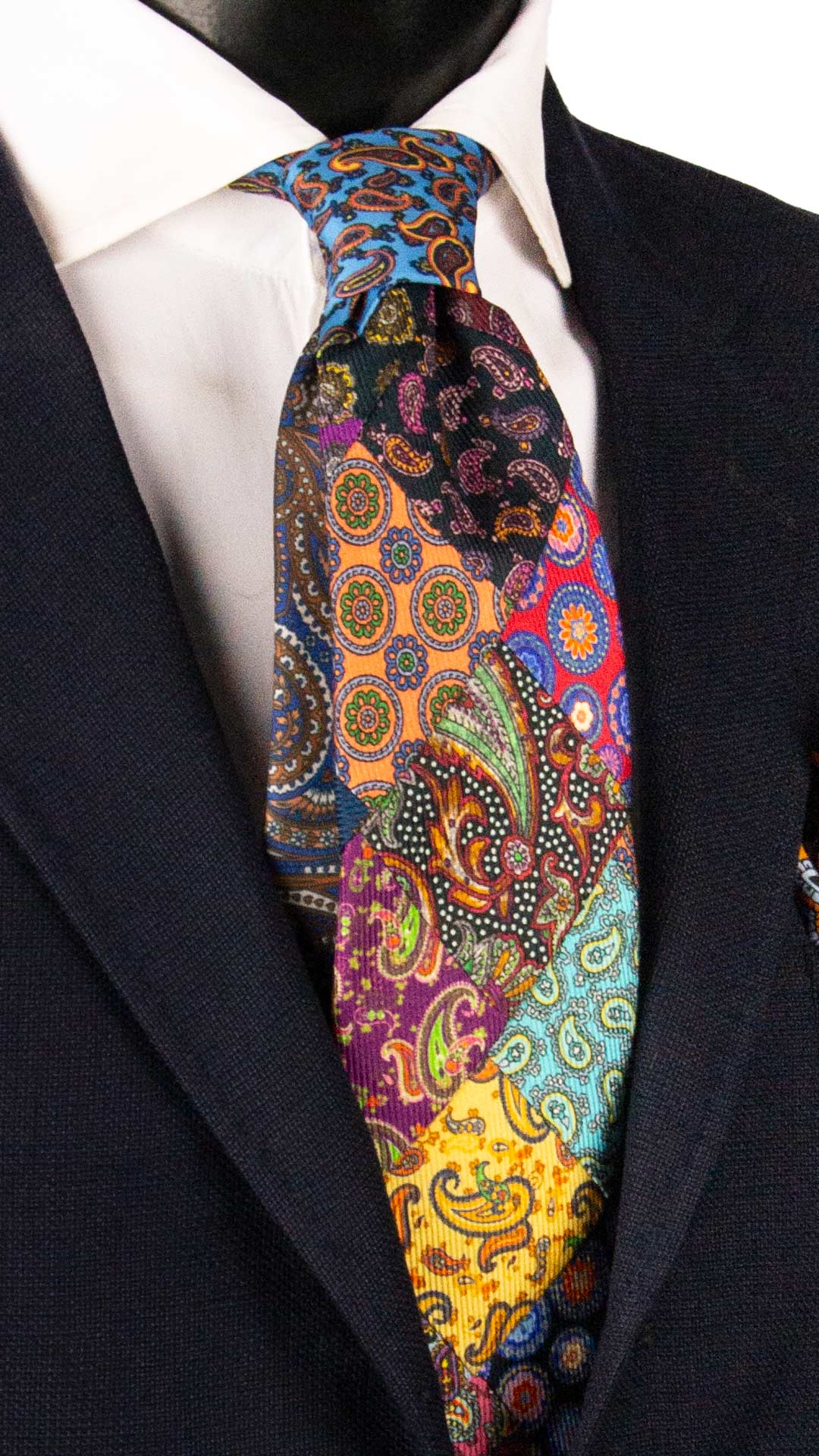 Cravatta Mosaico Vintage Patchwork di Seta Fantasia Multicolor PM1202 Made in Italy Graffeo Cravatte