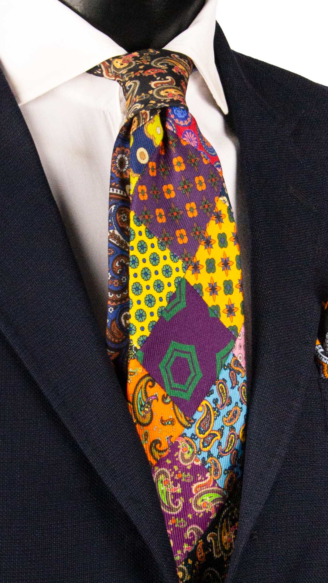 Cravatta Mosaico Vintage Patchwork di Seta Fantasia Multicolor PM1204 Made in Italy Graffeo Cravatte