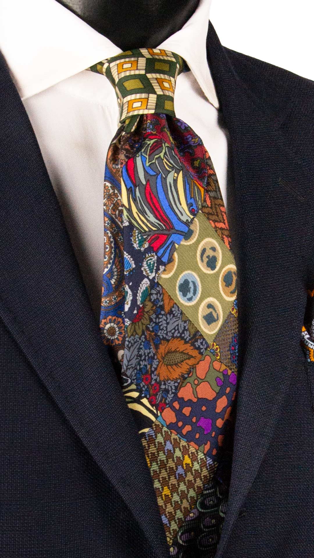 Cravatta Mosaico Vintage Patchwork di Seta Fantasia Multicolor PM1215 Made in Italy Graffeo Cravatte