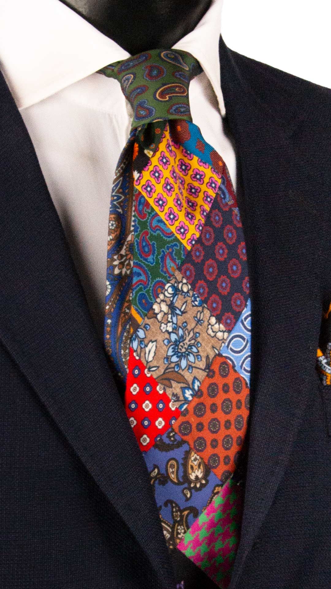 Cravatta Mosaico Vintage Patchwork di Seta Fantasia Multicolor PM1232 Made in Italy Graffeo Cravatte
