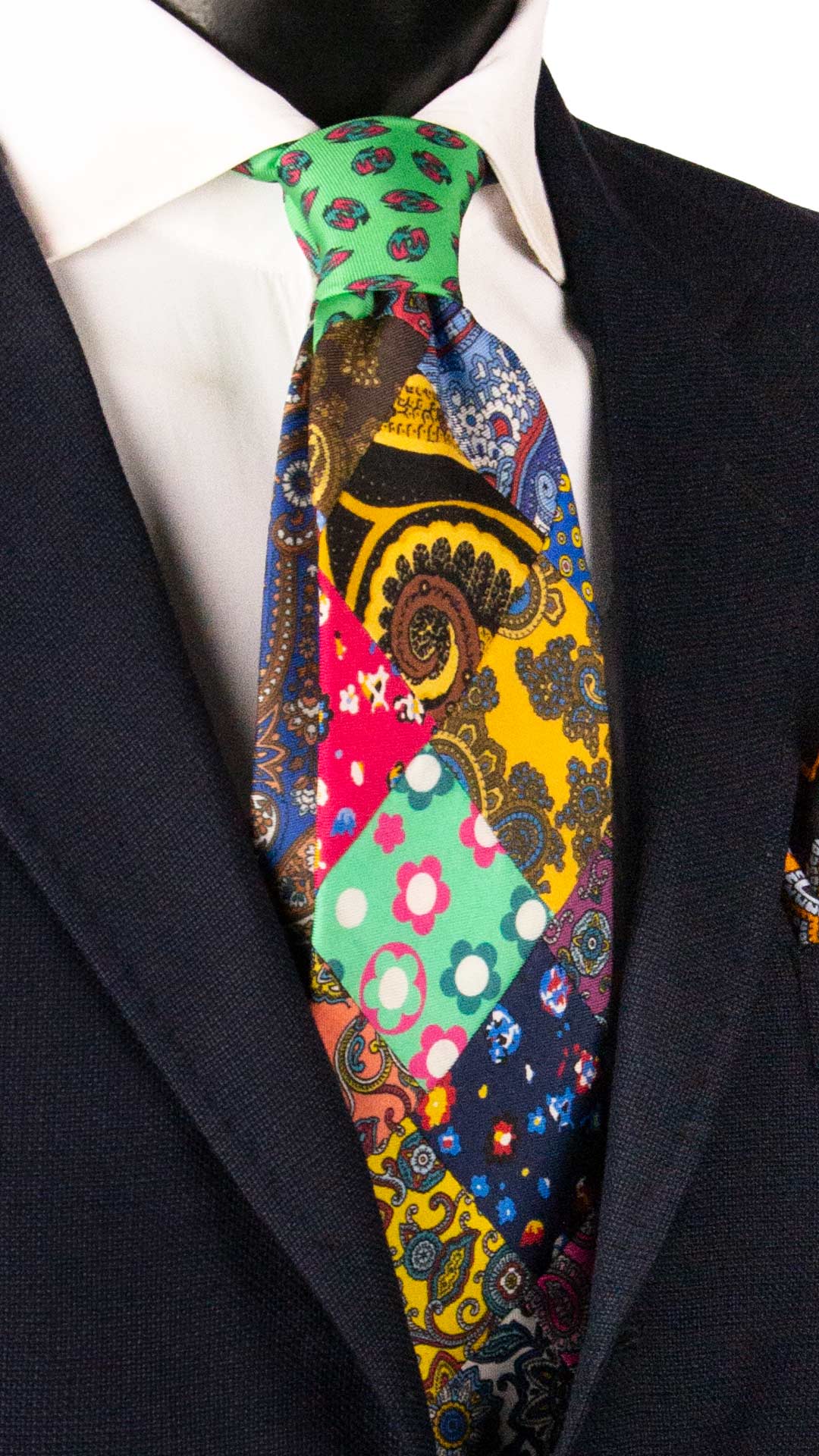 Cravatta Mosaico Vintage Patchwork di Seta Fantasia Multicolor PM1233 Made in Italy Graffeo Cravatte