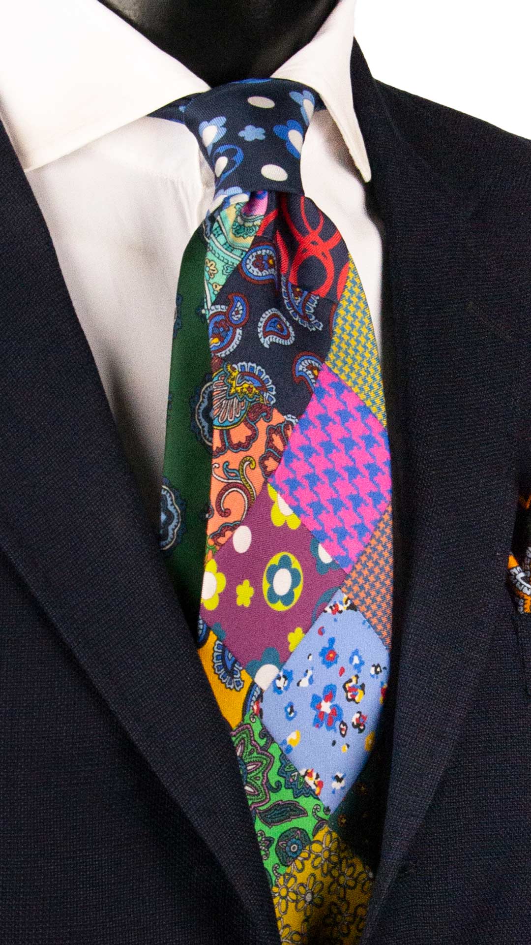 Cravatta Mosaico Vintage Patchwork di Seta Fantasia Multicolor PM1235 Made in Italy Graffeo Cravatte