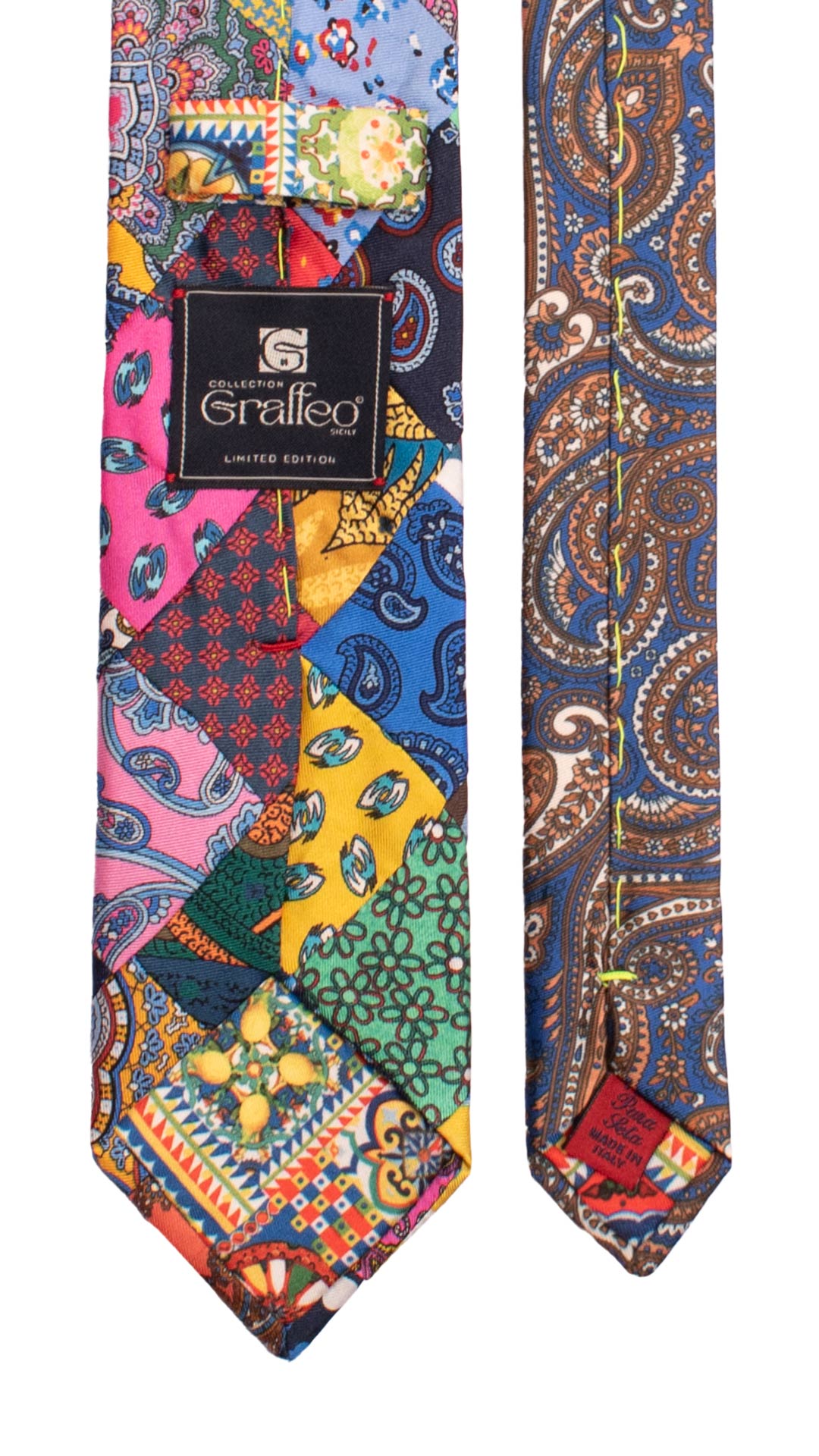 Cravatta Mosaico Vintage Patchwork di Seta Fantasia Multicolor PM1236 Made in Italy Graffeo Cravatte Pala